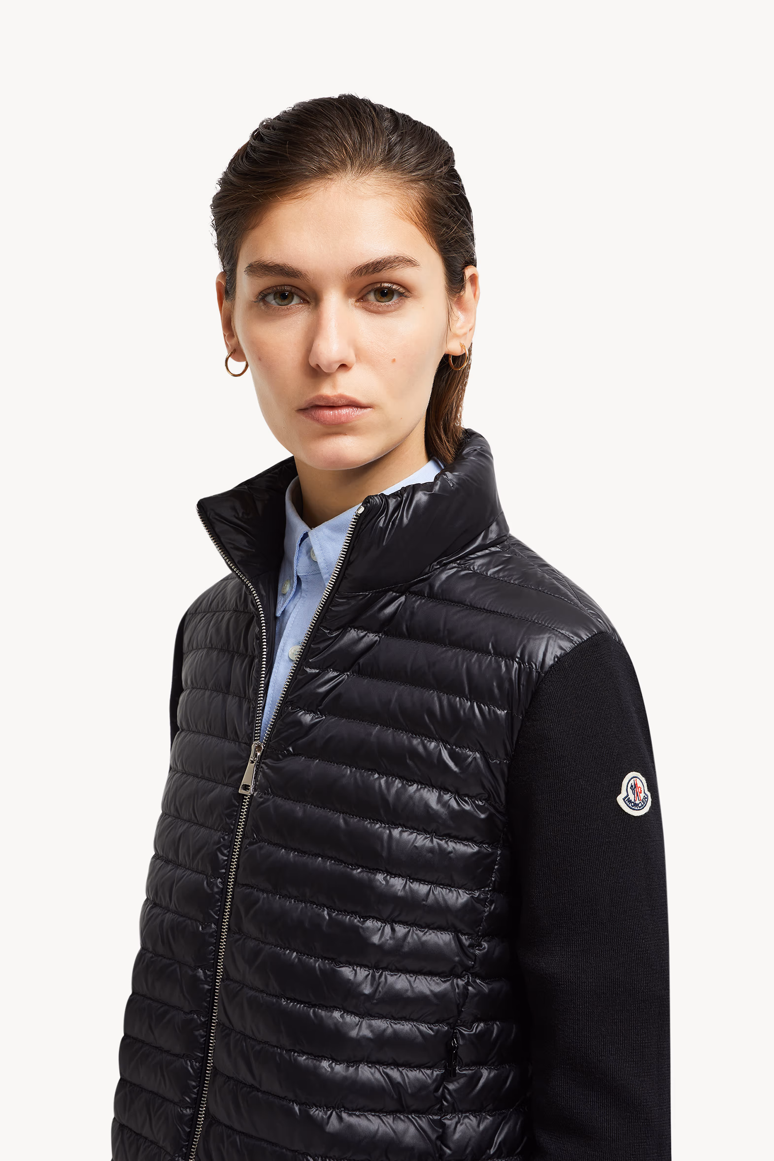 Sudadera acolchada de lana con cremallera Mujer Negro Moncler 4